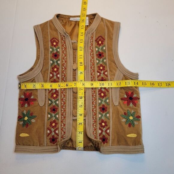 Mary Kate and Ashley Tan Boho Western Vest Y2K Girls Large Velvet Embroidered - Picture 6 of 7